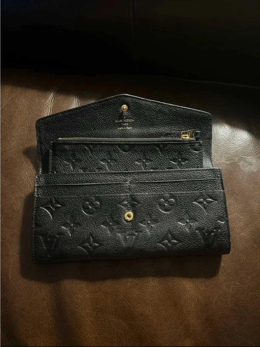 Louis Vuitton Black Monogram Embossed Wallet and Zip Pouch Set